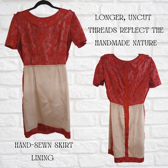 Vintage Red 1950s Rockabilly Brocade Shimmer Party Fit and Flare Tea Dress - Picture 3 of 5